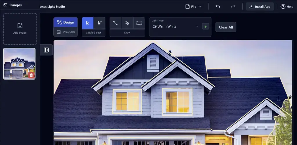 Christmas Light Studio design mode interface