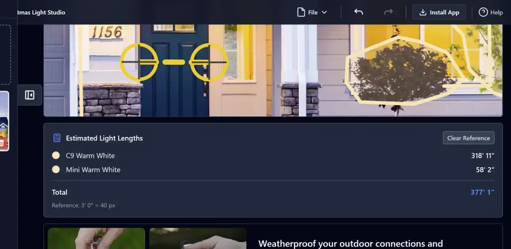 Christmas Light Studio measurement and estimates tools