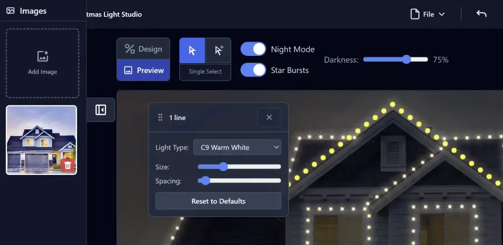 Christmas Light Studio preview mode view