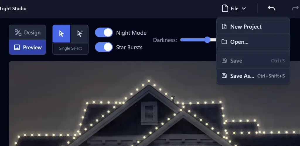 Christmas Light Studio project save and image workflow